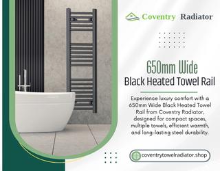 650mm Wide Black Heated Towel Rail Radiator