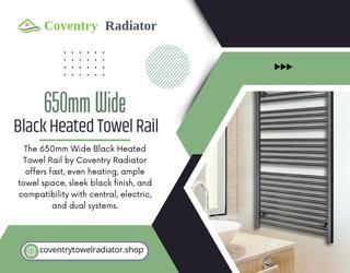 650mm Wide Black Heated Towel Rail