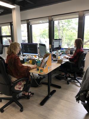 Sarah and Leanne hard at work, designing and developing