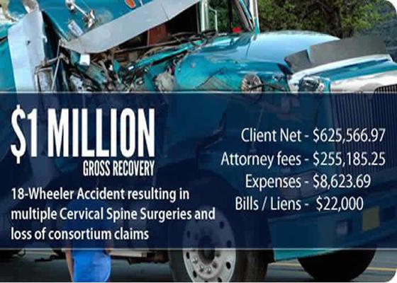 $1,000,000 Settlement for Client Injured in 18-Wheeler Accident