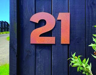 Corten steel personalised house number.  NZ-made