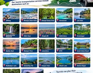 Names and photos of tourist spots in the Sylhet division togethe