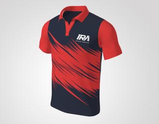 A high-quality custom sports jersey displayed in a blue dynamic