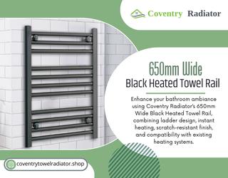 650mm Wide Black Heated Towel Rail Radiators