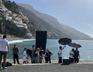 bts of a photo production in positano, amalfi coast photoshoot